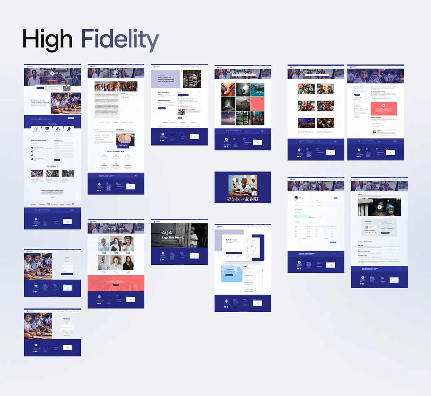 Charity Connect high fidelity screens
