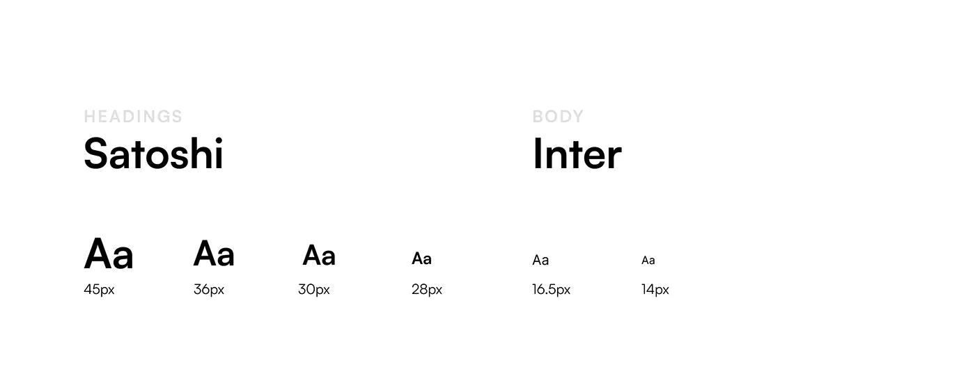 Infinite MLM Software type scale: Satoshi for headings and Inter for body text