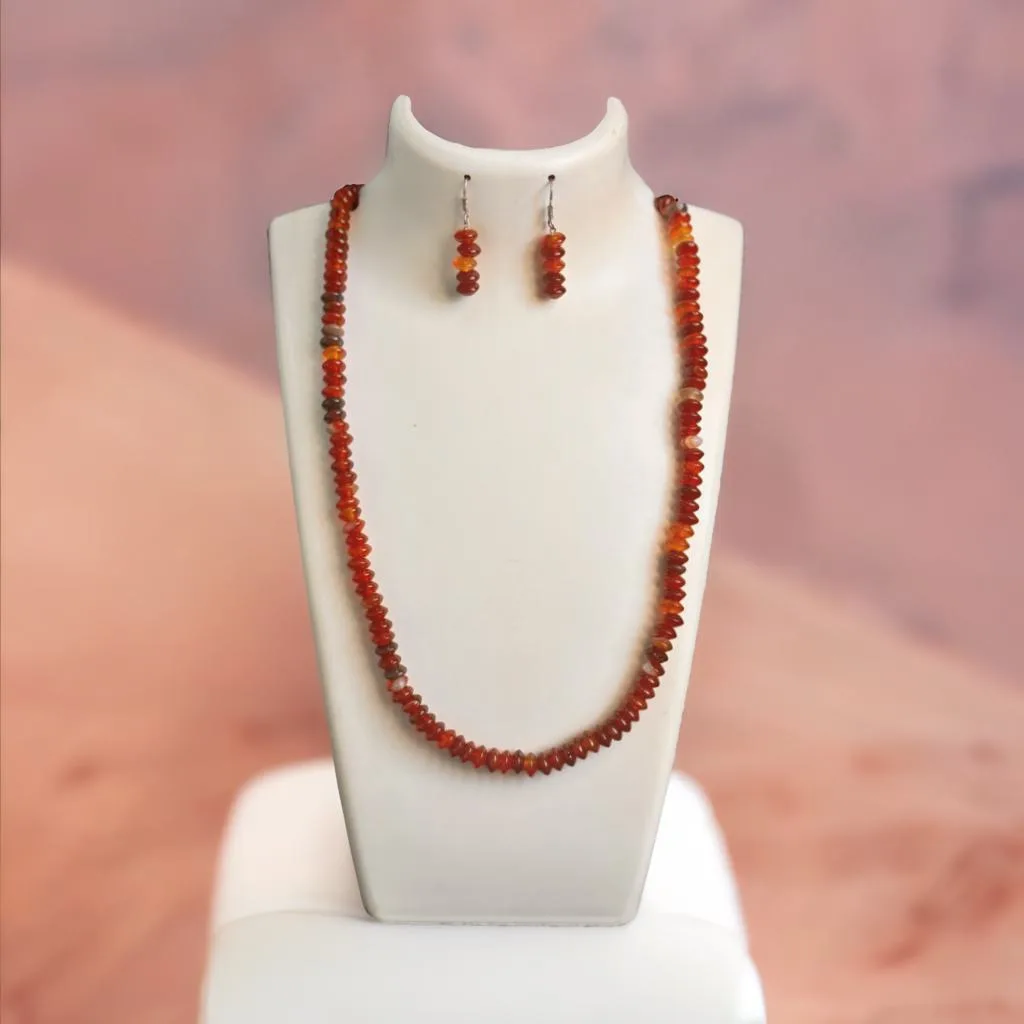 Brown agate bead necklace with matching earrings