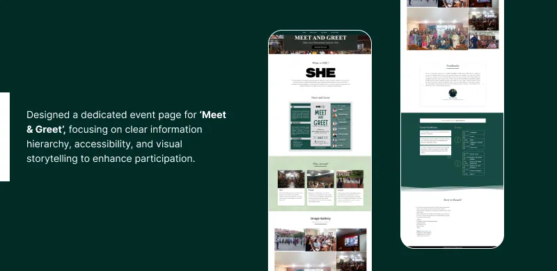 Meet and Greet event page design on desktop and mobile